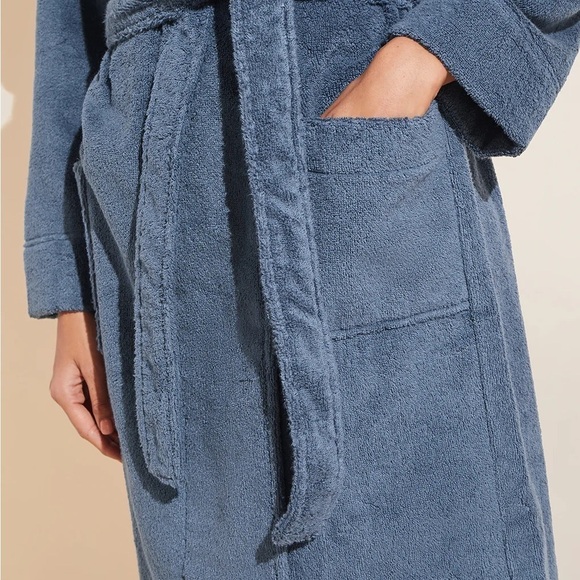 🌻Eberjey Coastal Blue Terry Gender Neutral Long Robe Unisex Size M/L - Picture 5 of 15